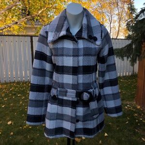 Checkered Plaid Pea Coat
